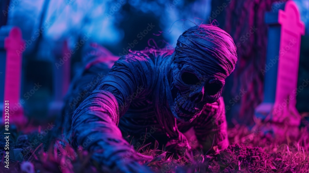 Eerie Neon Pink Night: Mummy Emerging from Graveyard with Insane Detail and Smooth Light captured with Canon EOS R5 Eerie Neon Pink Night: Mummy Emerging from Graveyard with Insane Detail and Smooth Light captured with Canon EOS R5
