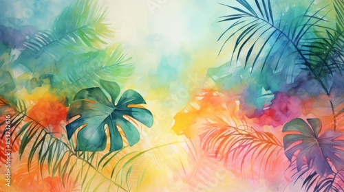 Modern colorful tropical floral pattern. Cute botanical abstract contemporary pattern wallpaper © Elman