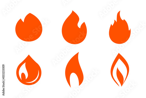 Set of fire flame icon vector logo silhouette symbol
