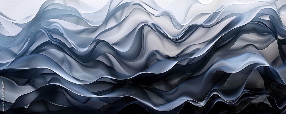 Obraz premium Black 3D stacked layers with translucent effects, creating a multi-layered abstract background