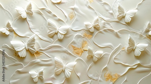 Volumetric traditional Japanese patterns, ornaments with gold elements and flowers.