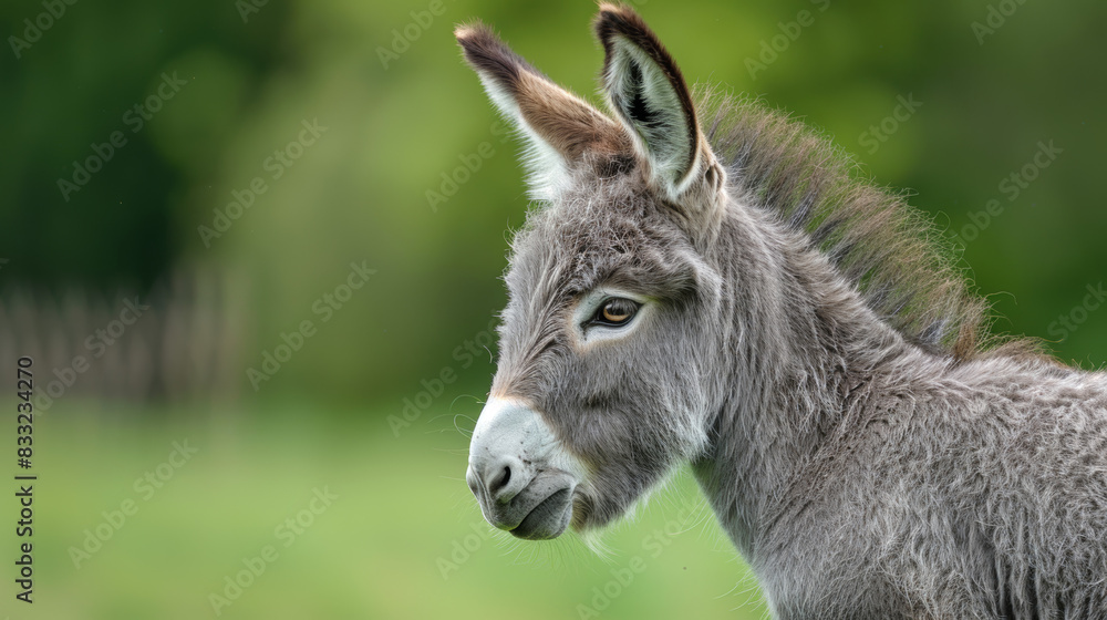 Obraz premium Grey donkey set against a softly blurred green background.