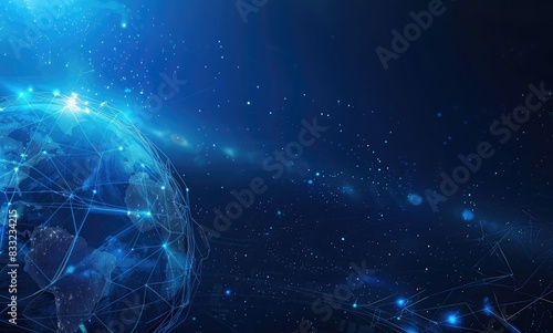 Abstract digital planet Earth with global network and connectivity concept, data transfer and technology background. Blue gradient color