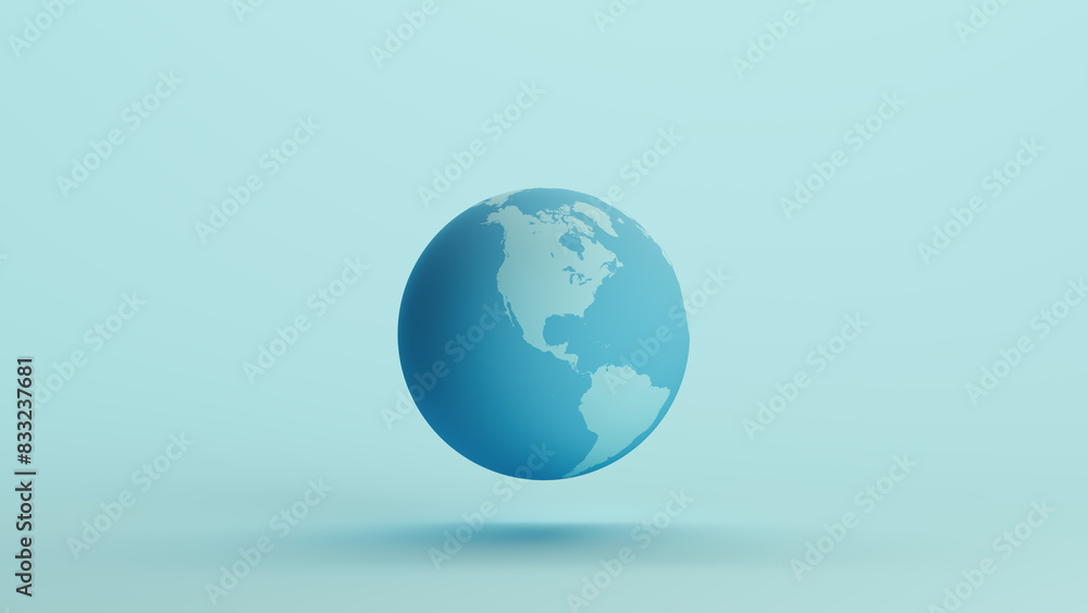 Naklejka premium Blue globe earth north America south America oceans geography pale background 3d illustration render digital rendering