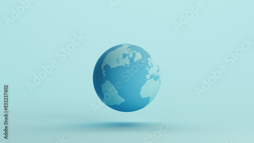 Blue globe earth atlantic oceans geography pale background 3d illustration render digital rendering