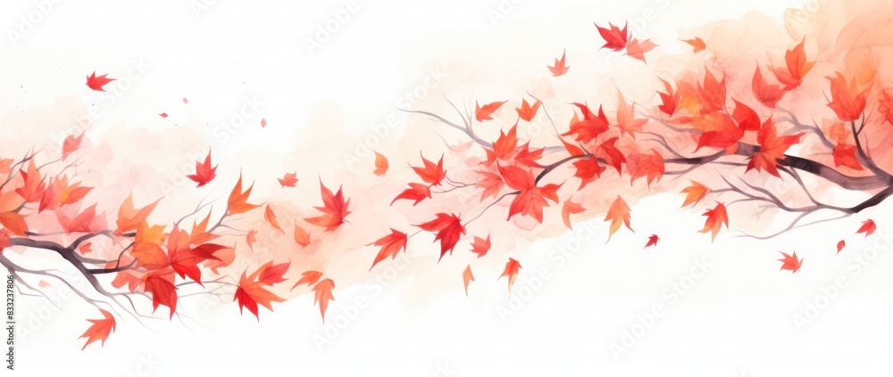 Watercolor drawing of falling red leaves in autumn season Watercolor drawing of falling red leaves in autumn season