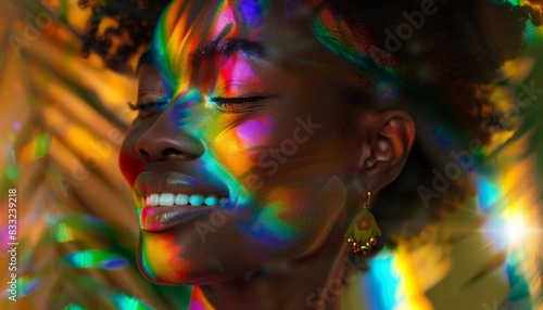 A portrait of a person with a beautiful smile celebrating Pride Month, embodying joy and diversity