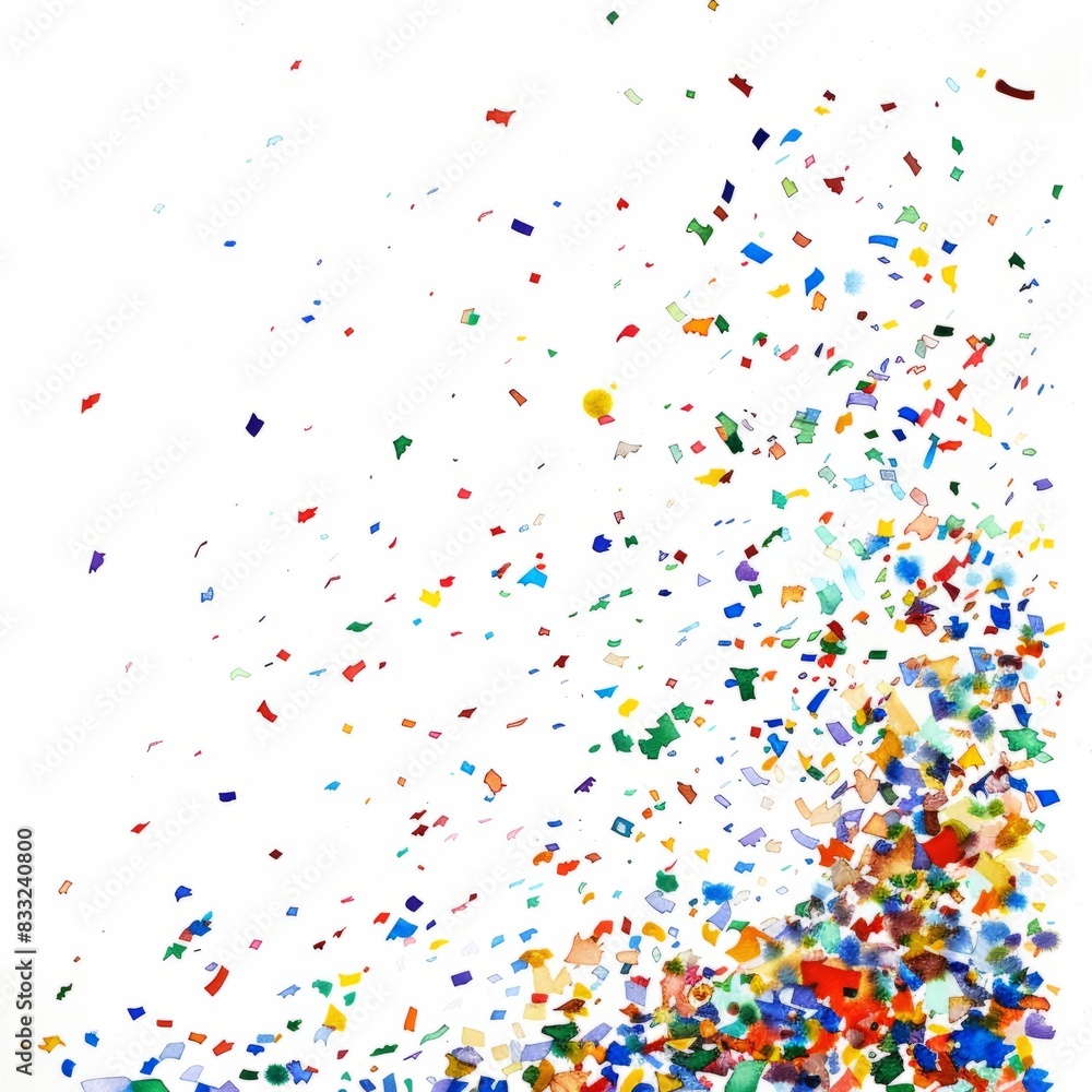 Watercolor painting of confetti falling during a festive celebration, on isolated white background, Generative AI