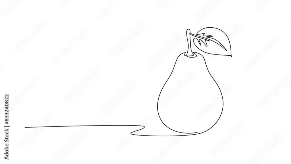 Animated self drawing continuous line draw whole healthy freshness sweet green organic pear for orchard logo identity. Fresh tropical fruitage concept fruit garden icon. Full length one line animation Animated self drawing continuous line draw whole healthy freshness sweet green organic pear for orchard logo identity. Fresh tropical fruitage concept fruit garden icon. Full length one line animation