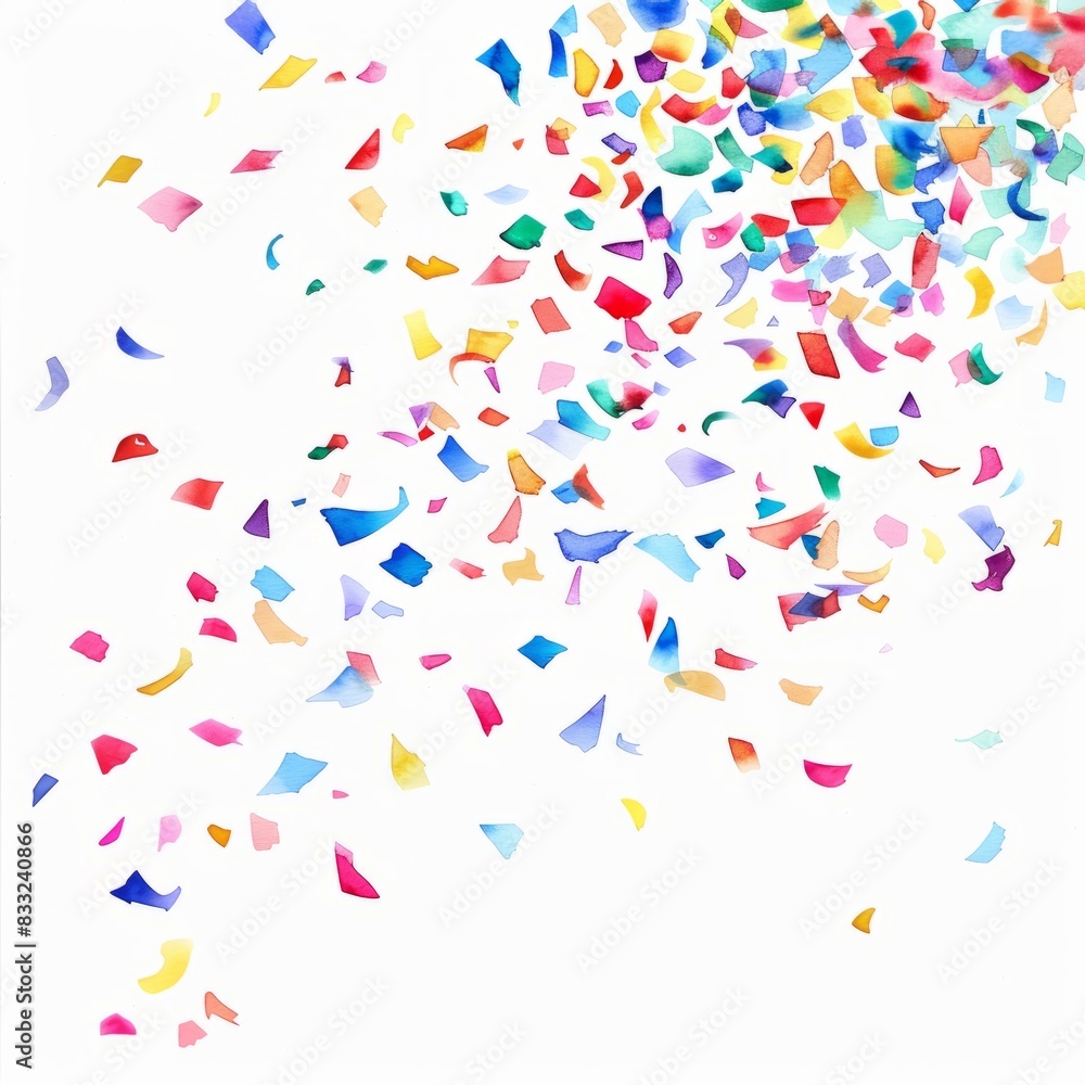 Watercolor painting of confetti falling during a festive celebration, on isolated white background, Generative AI Watercolor painting of confetti falling during a festive celebration, on isolated white background, Generative AI