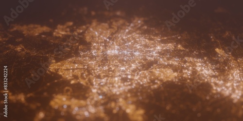 Street lights map of Johannesburg (South Africa) with tilt-shift effect, view from east. Imitation of macro shot with blurred background. 3d render, selective focus