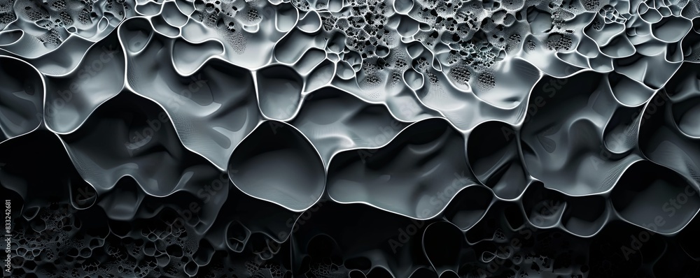 Obraz premium Black 3D abstract coral reef with organic shapes, creating an underwater-inspired background