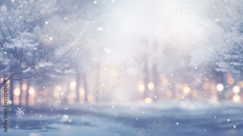 Christmas blurred forest background. Natural Winter Christmas wallpaper. Winter with blur landscape. © elena_garder