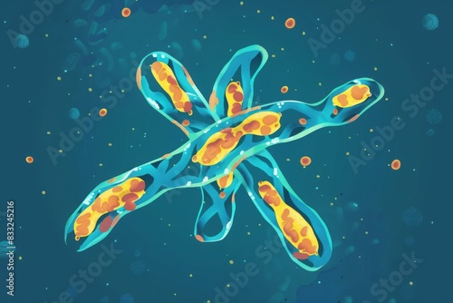 High-resolution illustration of chromosomes with vibrant colors, representing genetic science and molecular biology research. photo