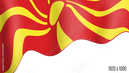 North Macedonia country flag realistic independence day background. North Macedonia commonwealth banner in motion waving, fluttering in wind. Festive patriotic HD format template for independence day