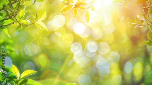 Abstract blurred foliage and bright summer sunlight on a bokeh background photo