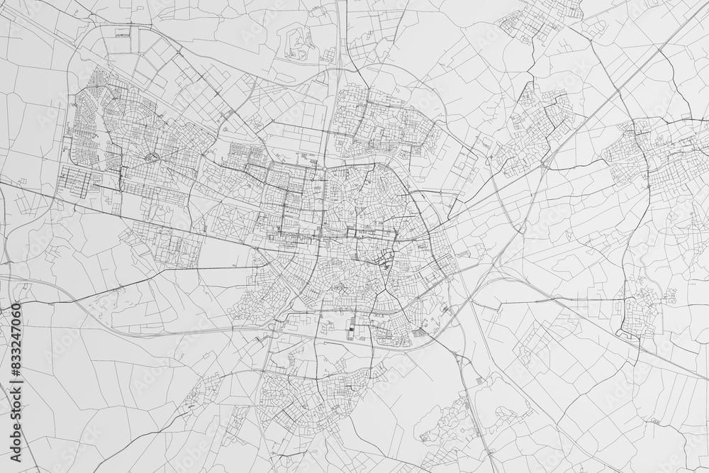 Map of the streets of Tilburg (Netherlands) on white background. 3d render, illustration Map of the streets of Tilburg (Netherlands) on white background. 3d render, illustration