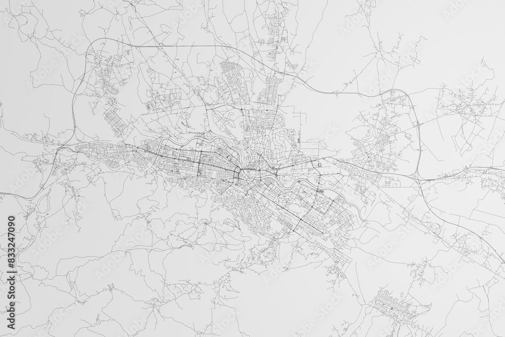 Map of the streets of Skopje (North Macedonia) on white background. 3d render, illustration Map of the streets of Skopje (North Macedonia) on white background. 3d render, illustration