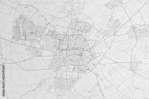 Map of the streets of Tilburg (Netherlands) on white background. 3d render, illustration