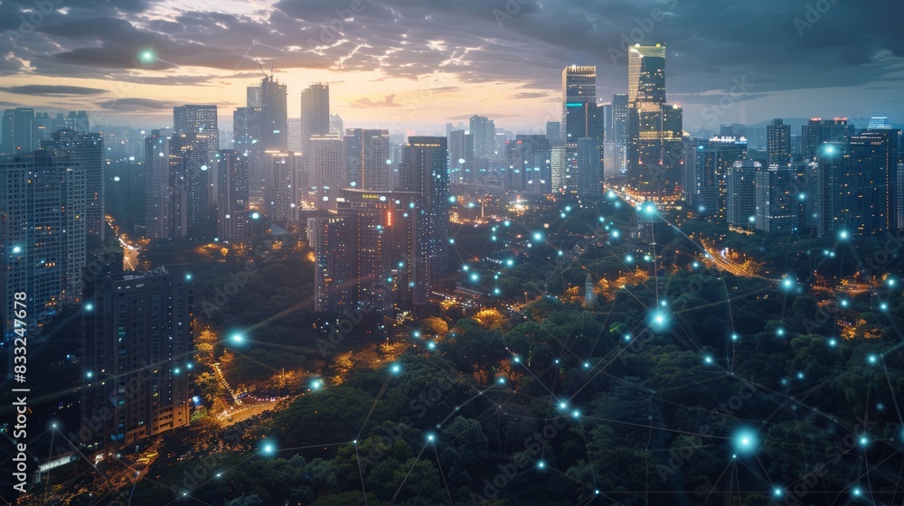 Smart City Infrastructure: Illustrate the infrastructure of a smart city, with interconnected systems and sustainable technologies.
