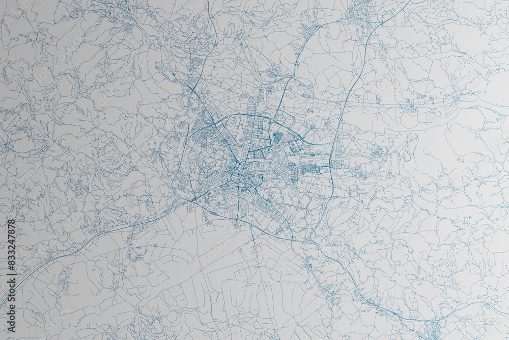 Map of the streets of Ljubljana (Slovenia) made with blue lines on white paper. 3d render, illustration Map of the streets of Ljubljana (Slovenia) made with blue lines on white paper. 3d render, illustration