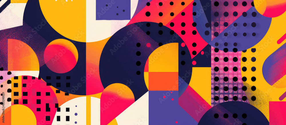 Obraz premium Vibrant and colorful abstract illustrations featuring geometric shapes in bold, contrasting colors such as yellow, purple and pink