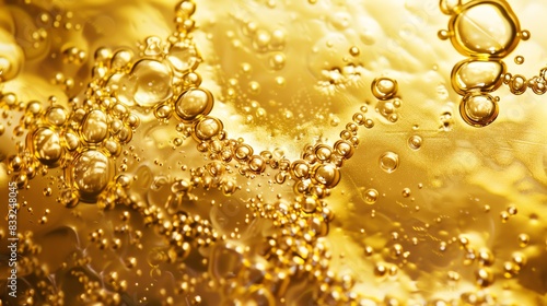 Golden oil, vertical flow, intricate bubbles, sharp focus, detailed texture