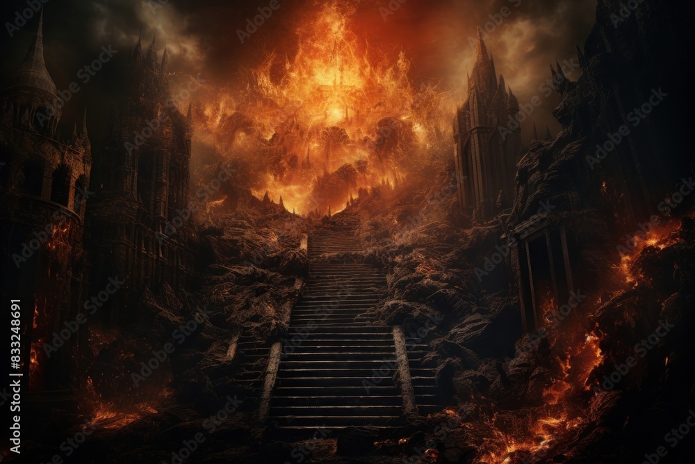 Obraz premium Hell fire architecture screenshot.