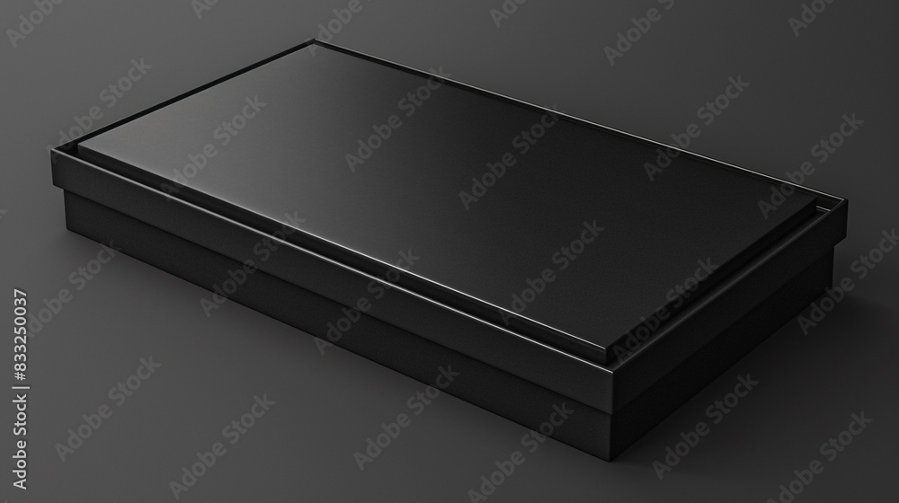 Dark charcoal box with black lid in a sleek setting. Dark charcoal box with black lid in a sleek setting.