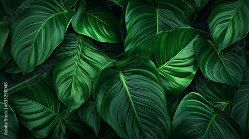Lush green tropical leaves creating a vibrant  textured background