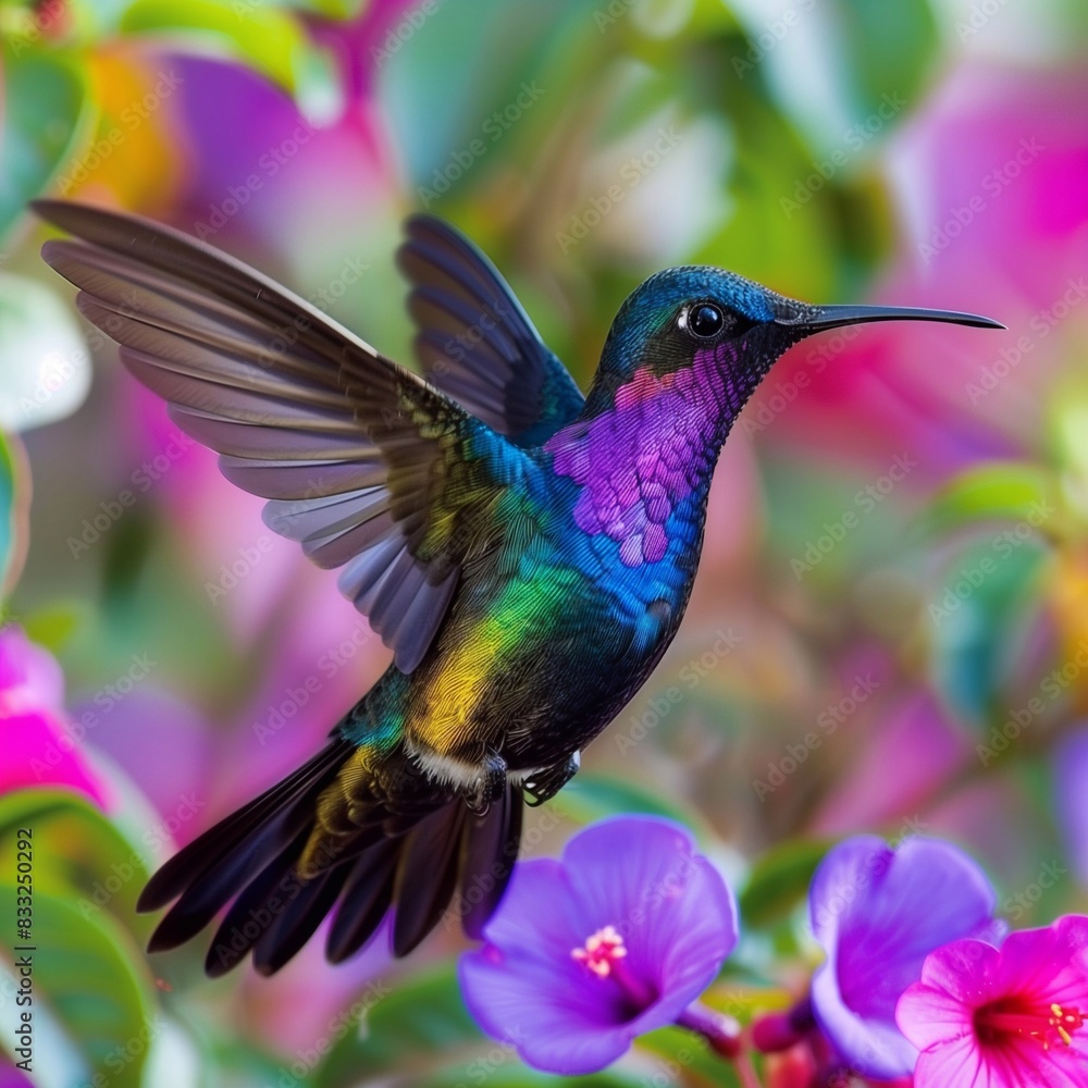 Fototapeta premium Hummingbirds against a background of flowers