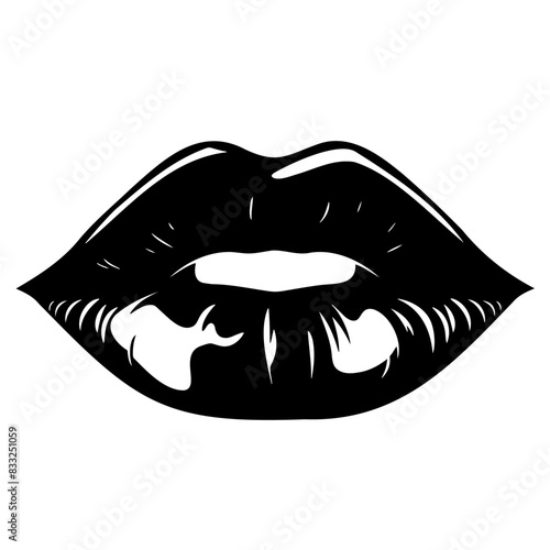 The image depicts a monochromatic illustration of a womans lips