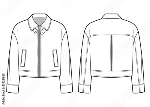 Crop leather jacket fashion sketch