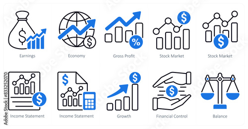 A set of 10 banking icons as earnings, economy, gross profit photo
