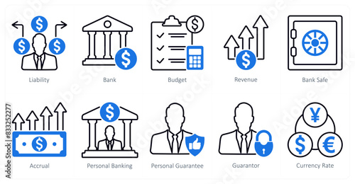 A set of 10 banking icons as liability, bank, budget