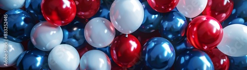 A festive array of red, white, and blue balloons symbolizing celebration