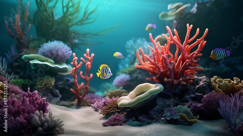 Colorful Fish and Vibrant Coral on a Serene Reef Scene