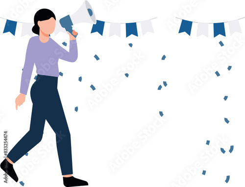 The girl is announcing for the party.