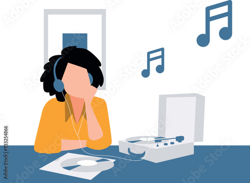 The girl is listening to music.