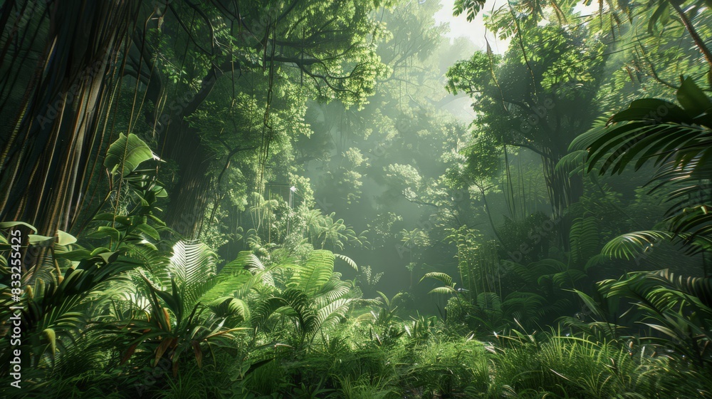 The background was a lush rainforest, with dense foliage and towering trees creating a canopy of green, alive with the sounds of wildlife. The background was a lush rainforest, with dense foliage and towering trees creating a canopy of green, alive with the sounds of wildlife.