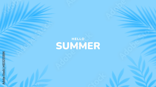 Minimalist summer background with palm leaves. Tropical summer leaf shadow design. Summer sale banner. Vector illustration