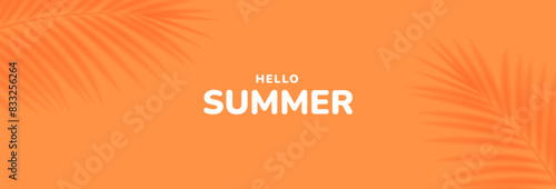 Tropical palm leaf shadow on orange background. Summer concept for travel holidays, seasonal sales. Vector illustration