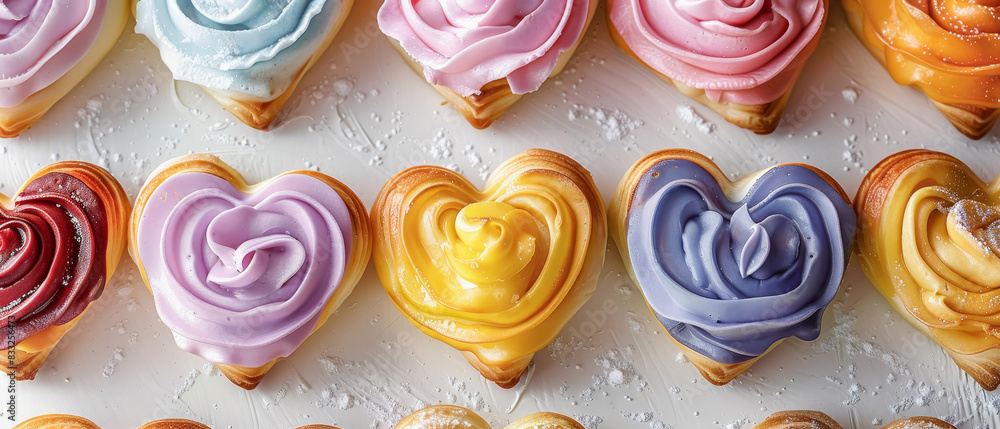 Multicolored Heart-Shaped bakery cake on White Background Multicolored Heart-Shaped bakery cake on White Background