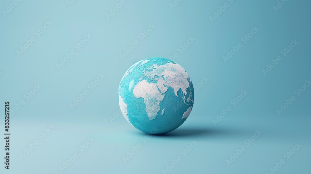 A minimalist globe model on a light blue background, showcasing Earth's continents in white and blue, symbolizing global awareness and simplicity. 3D Illustration. A minimalist globe model on a light blue background, showcasing Earth's continents in white and blue, symbolizing global awareness and simplicity. 3D Illustration.
