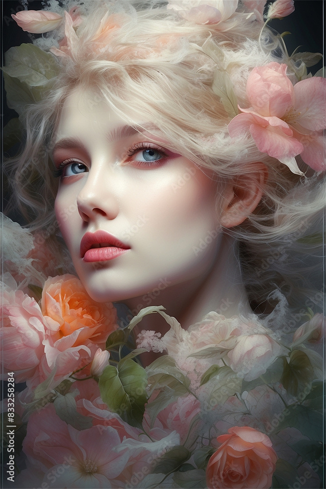 Graceful portrait with soft floral elements Graceful portrait with soft floral elements