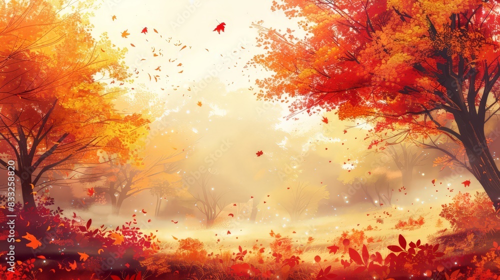 The background was a serene autumn landscape, with trees adorned in shades of red, orange, and yellow, their leaves gently falling to the ground. The background was a serene autumn landscape, with trees adorned in shades of red, orange, and yellow, their leaves gently falling to the ground.