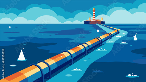 Cutting through the vast expanse of the ocean the subsea oil pipeline is a critical link in the worlds energy supply chain.. Vector illustration