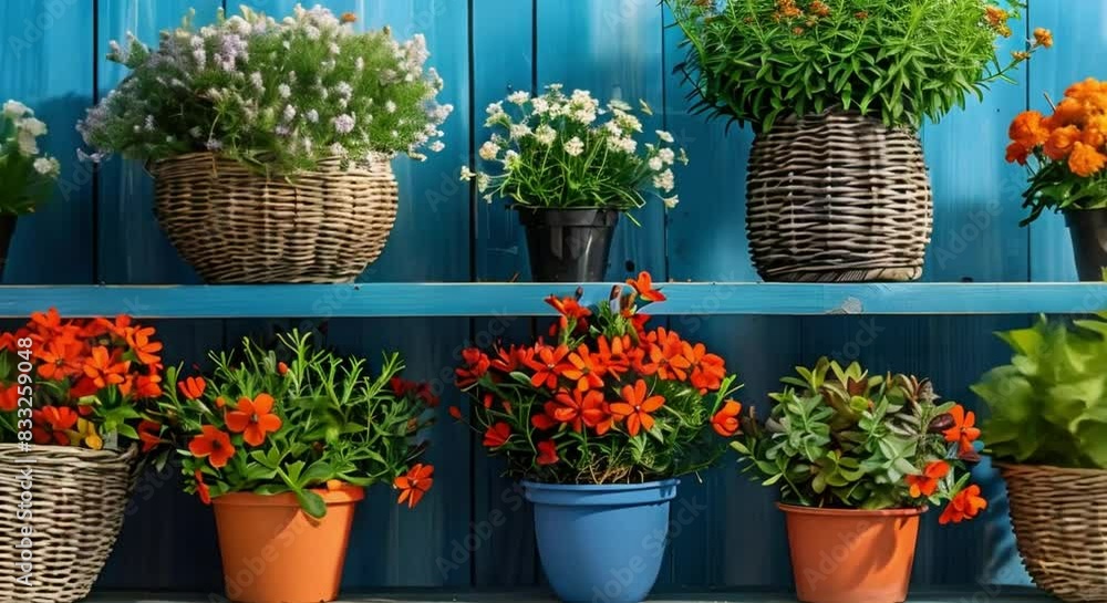 Tranquil Environment: Sunny Shelf with Woven Baskets and Potted Plants. Concept Botanical Decor, Natural Light, Breezy Atmosphere, Woven Wonders, Sunny Nook Tranquil Environment: Sunny Shelf with Woven Baskets and Potted Plants. Concept Botanical Decor, Natural Light, Breezy Atmosphere, Woven Wonders, Sunny Nook