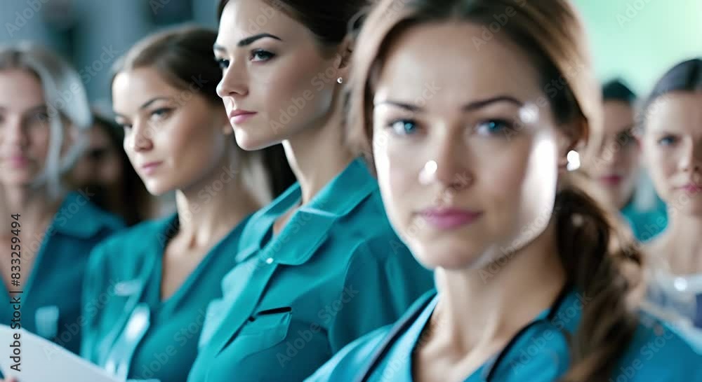 Nurse attending team meeting before beginning a hectic shift. Concept Nurse, Team Meeting, Hectic Shift, Healthcare, Stress Management Nurse attending team meeting before beginning a hectic shift. Concept Nurse, Team Meeting, Hectic Shift, Healthcare, Stress Management