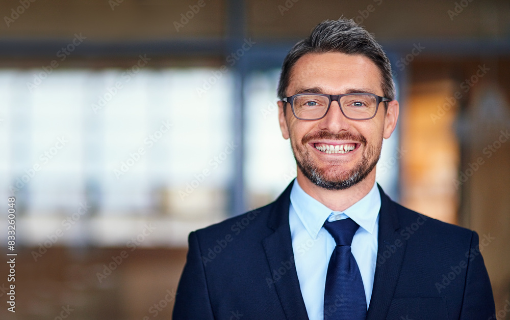 Businessman, manager and portrait of smile in office with confidence for employee in finance company. Professional, entrepreneur or face of CEO with mockup space, pride for auditing career or glasses Businessman, manager and portrait of smile in office with confidence for employee in finance company. Professional, entrepreneur or face of CEO with mockup space, pride for auditing career or glasses